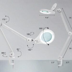 Neatfi (New Model) 1,200 Lumens Super LED Magnifying Lamp with Clamp, 8D, Dimmable, Includes Microfiber Cleaning Cloth, 5 Inch Diameter Lens for Reading, Sewing, Crafting (8 Diopter, White)