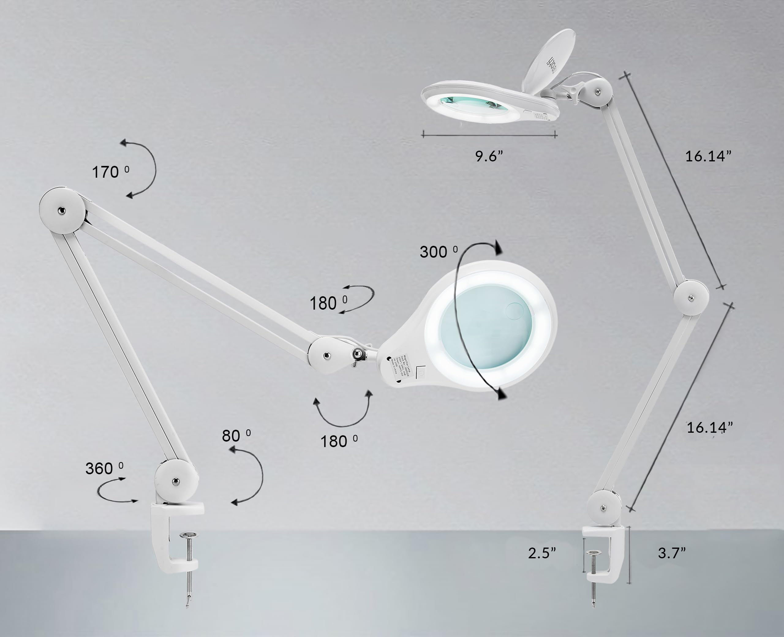 Neatfi (New Model) 1,200 Lumens Super LED Magnifying Lamp with Clamp, 8D, Dimmable, Includes Microfiber Cleaning Cloth, 5 Inch Diameter Lens for Reading, Sewing, Crafting (8 Diopter, White)