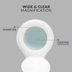 Neatfi (New Model) 1,200 Lumens Super LED Magnifying Lamp with Clamp, 8D, Dimmable, Includes Microfiber Cleaning Cloth, 5 Inch Diameter Lens for Reading, Sewing, Crafting (8 Diopter, White)