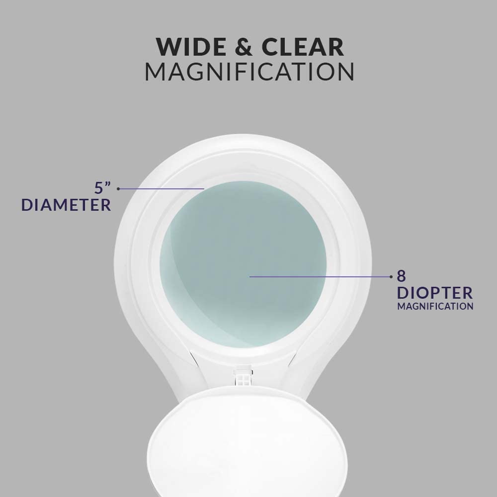 Neatfi (New Model) 1,200 Lumens Super LED Magnifying Lamp with Clamp, 8D, Dimmable, Includes Microfiber Cleaning Cloth, 5 Inch Diameter Lens for Reading, Sewing, Crafting (8 Diopter, White)