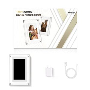 PiPivision 7-inch Digital Picture Frame, Acrylic Video Photo Frame with Auto Rotate Playback, 1GB Internal Memory and 1500mAh Battery, Supports 1024 * 600 Resolution, Ideal Desktop Decorations