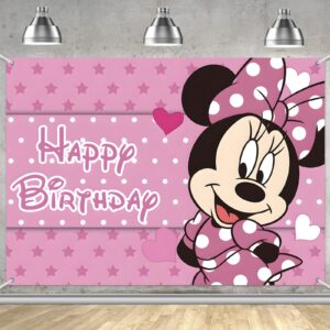 7x5 ft pink cartoon mouse backdrop happy birthday washable photography background party supplies decoration banner for little princess girls kids