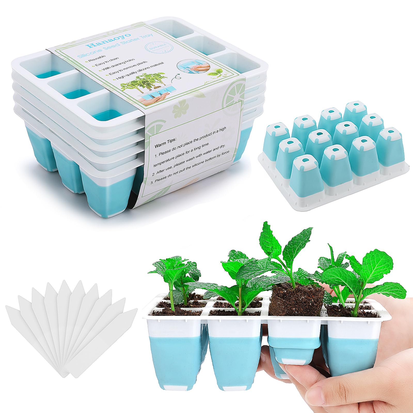 Hanaoyo Reusable Seed Starter Tray, Seed Starter Kit with Flexible Pop-Out Cells, 5 PCS Seedling Starter Trays for Seed Starter, Indoor Greenhouse Seeding Planting Growing