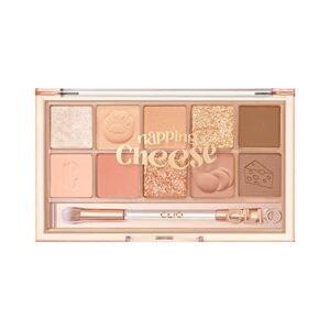 clio pro eye shadow palette, matte, shimmer, glitter, pearls, highly pigments, long-wearing (019 napping cheese)