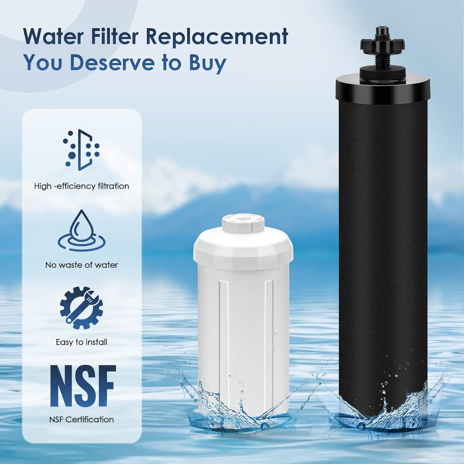 Kainasch Water Filter Replacement for Berkey, Black Activated Carbon Filters Compatible with Berkey Big, Light, Imperial, Travel, Crown, Royal Series Gravity-Fed Water Filter System(Pack of 2)