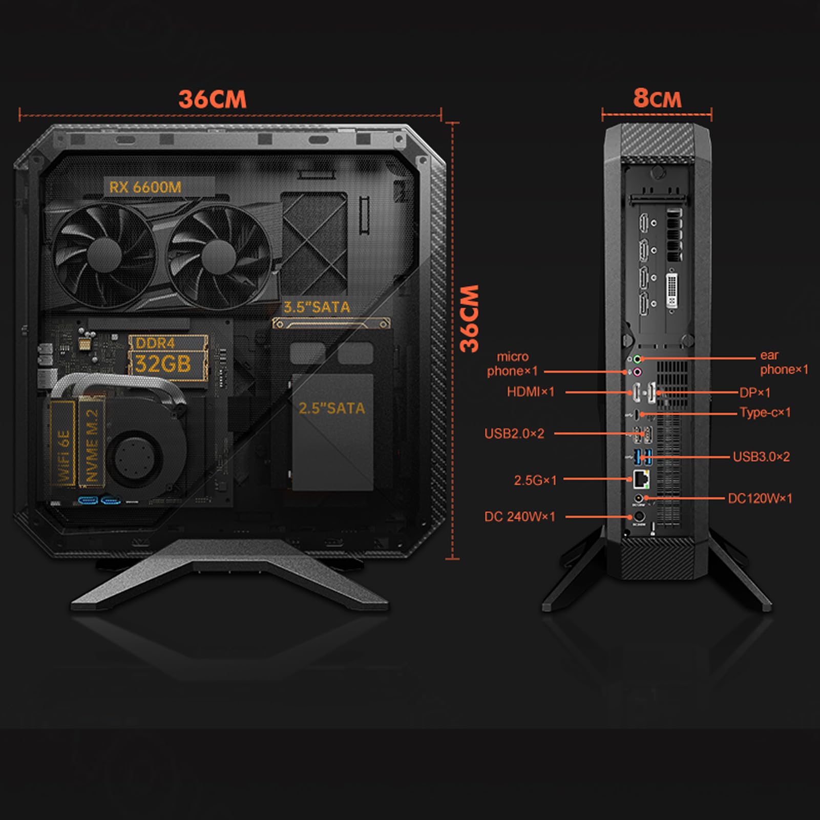 Strong Mini Desktop Gaming PC Window 11 Pro, AMD Ryzen 9 5900HX RTX3060, Mid-Tower Computer, 2.5G LAN, 3*USB 3.0, 2*USB 2.0, 2* Type-C, 1* HDMI, 1* DP, 2* Headphone, 2* Microphone, WiFi6E BT5.2