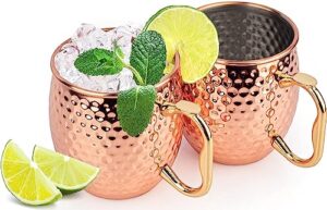 moscow mule copper mugs - hammered cups - stainless steel lining - pure copper plating, 100% solid handcrafted - copper cups - 19 ounce food safe hammered mug for mules