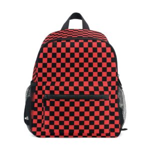 fisyme toddler backpack black and red plaid checkered school bag kids backpacks for kindergarten preschool nursery girls boys, s