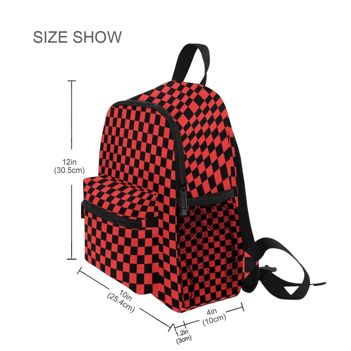 Fisyme Toddler Backpack Black and Red Plaid Checkered School Bag Kids Backpacks for Kindergarten Preschool Nursery Girls Boys, S