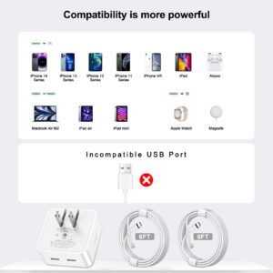 iPhone 14 13 Charger Fast Charging Apple MFi Certified Dual USB-C Port Power Adapter with 2Pack 6FT USB-C to Lightning Cable for IPhone14 Pro Max/13 Plus /12/11 Mini/iPad Pro Wall Block