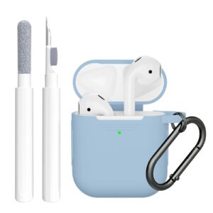 supfine (2 in 1) for airpod case cover, soft silicone protective and airpod cleaner kit compatible with airpods 2nd generation charging case (sky blue)