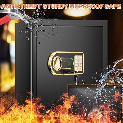 2.3 Cubic Fireproof Safe with Digital Keypad Key, Anti-Theft Safes Fireproof Waterproof with Fireproof Document Bag, Security Home Safe Box for Pistol Money Medicine Important Documents