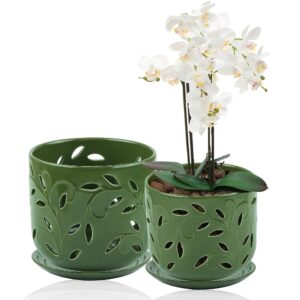 efispss orchid pot-5+6inch,ceramic orchid pots with holes for healthy root growth good air circulation,indoor/outdoor orchid pots