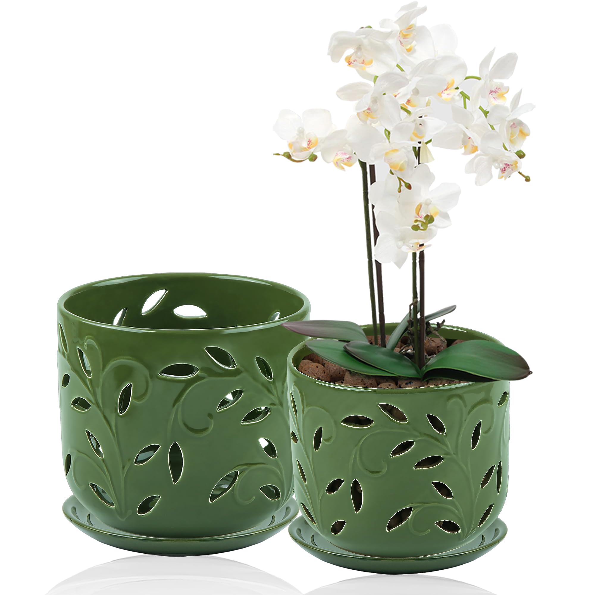 EFISPSS Orchid Pot-5+6Inch,Ceramic Orchid Pots with Holes for Healthy Root Growth Good Air Circulation,Indoor/Outdoor Orchid Pots