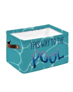 blue beach storage basket waterproof cube storage bin organizer with handles, summer seaside this way to the pool collapsible storage cubes bins for clothes books toys 15"x11"x9.5", 1 pcs