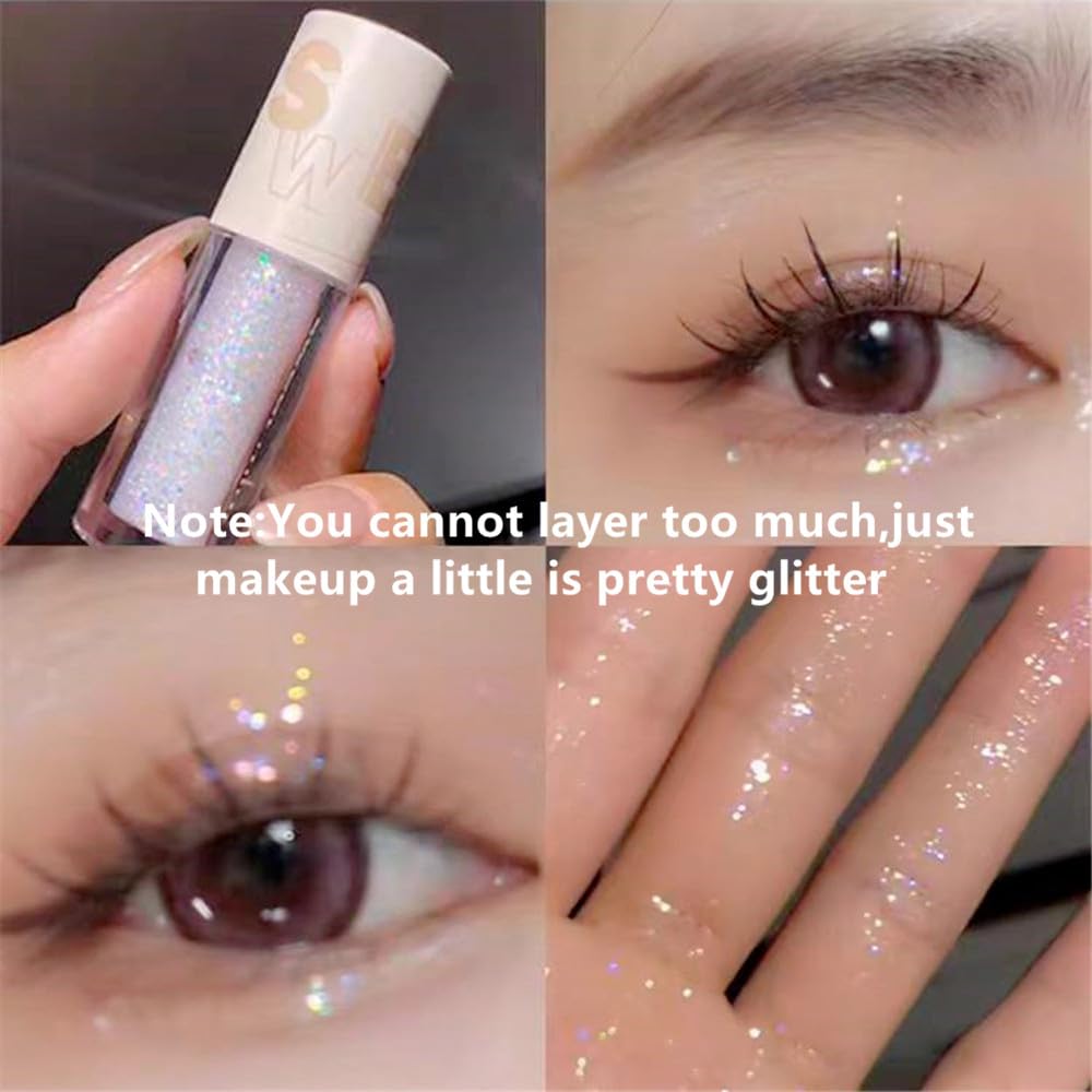 Go Ho White Metallic Glitter Eyeshadow Liquid,Shimmer Eye Shadow Bling,Glitter Eyeliner Sparkle Eye Glitter Stick,Loose Glitter Glue Korean Makeup for Women,03# Pearl White