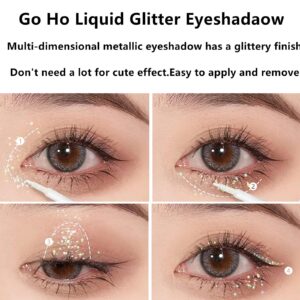 Go Ho White Metallic Glitter Eyeshadow Liquid,Shimmer Eye Shadow Bling,Glitter Eyeliner Sparkle Eye Glitter Stick,Loose Glitter Glue Korean Makeup for Women,03# Pearl White