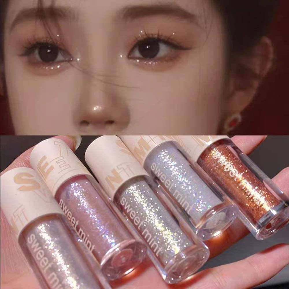 Go Ho White Metallic Glitter Eyeshadow Liquid,Shimmer Eye Shadow Bling,Glitter Eyeliner Sparkle Eye Glitter Stick,Loose Glitter Glue Korean Makeup for Women,03# Pearl White