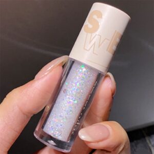 Go Ho White Metallic Glitter Eyeshadow Liquid,Shimmer Eye Shadow Bling,Glitter Eyeliner Sparkle Eye Glitter Stick,Loose Glitter Glue Korean Makeup for Women,03# Pearl White