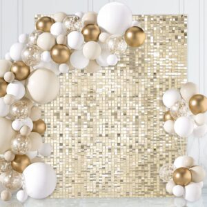 Light Gold Sequins Backdrop Shimmer Wall Backdrop 24 Panels Photo Backdrops for Birthday Anniversary Wedding Engagement Decoration