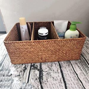 Trjgtas 3-Section Wicker Baskets for Shelves, Hand-Woven Seagrass Storage Baskets Paper Basket