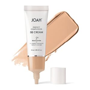 joah perfect complexion bb cream with hyaluronic acid and niaciminade, korean makeup with medium buildable coverage, evens skin tone, lightweight, semi matte finish, tan with neutral undertones (light with cool undertones)