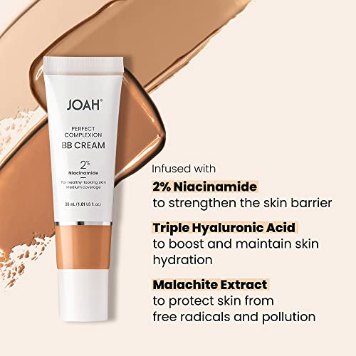 JOAH Perfect Complexion BB Cream with Hyaluronic Acid and Niaciminade, Korean Makeup with Medium Buildable Coverage, Evens Skin Tone, Lightweight, Semi Matte Finish, Tan with Neutral Undertones (Light with Cool Undertones)