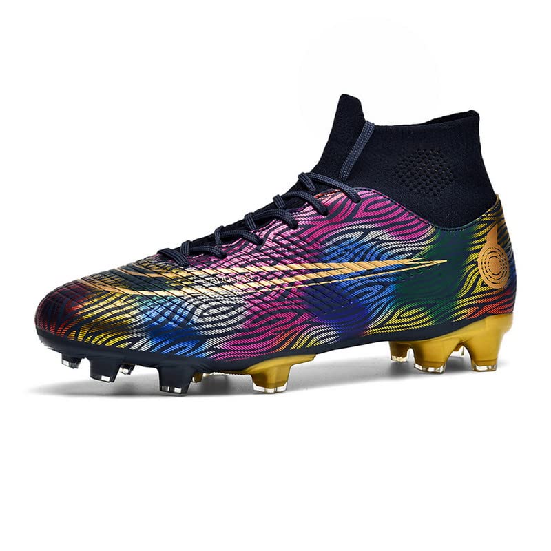 DHOVOR Womens Mens Soccer Cleats Youth High-Top Football Cleats Anti-Slip Athletics Football Trainers Outdoor Soccer Shoes Black