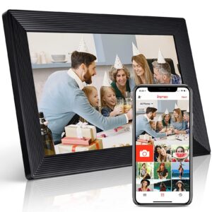 frameo 10.1 inch wifi digital photo frame 1280x800 hd ips touch screen, digital picture frame with 32gb internal memory, auto-rotate, via frameo app from anywhere, black
