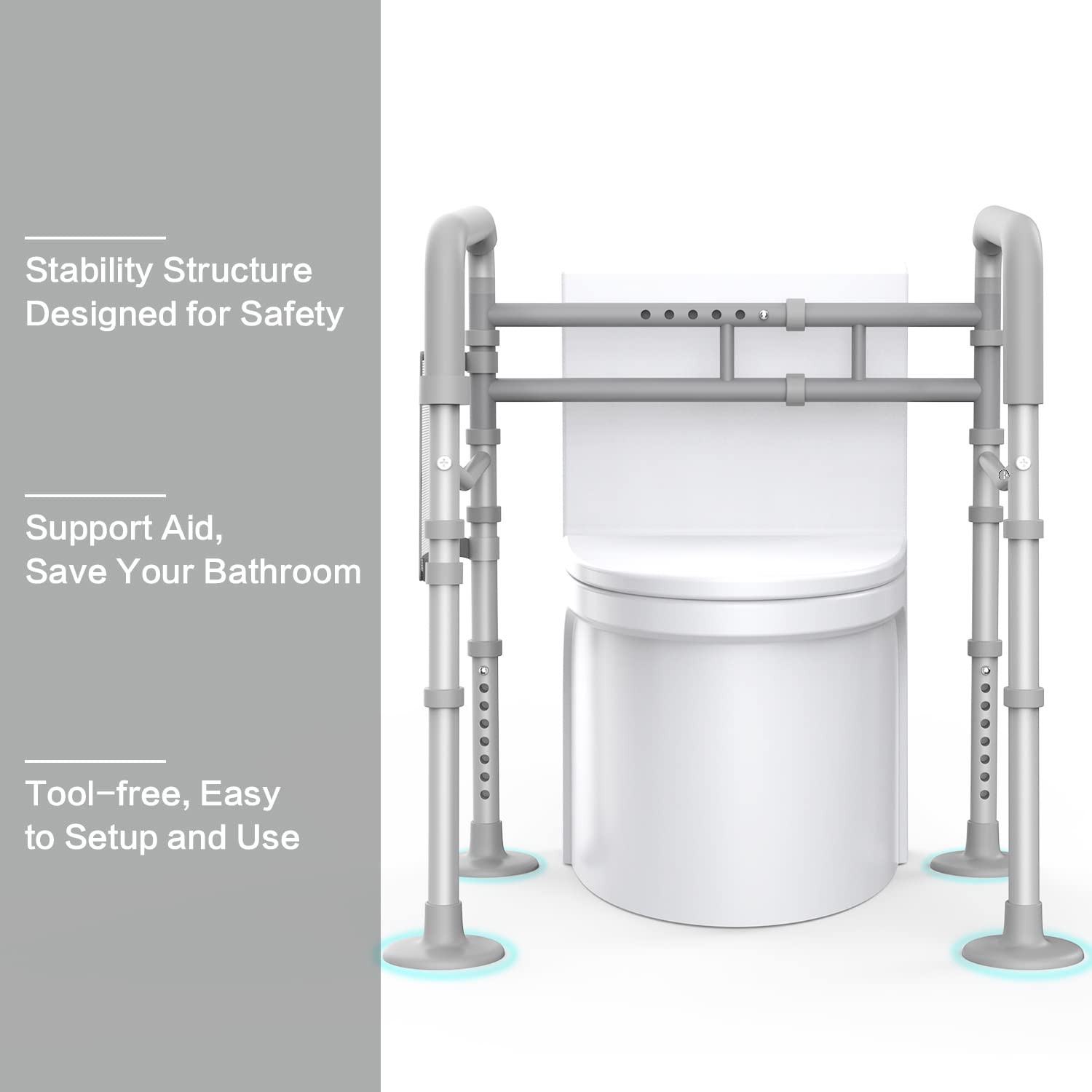 FSA/HSA Eligible Toilet Safety Rails - Adjustable and Foldable Toilet Rails for Elderly, Handicap Toilet Safety Frame with Handles, Fit Any Toilets - Silver Gray