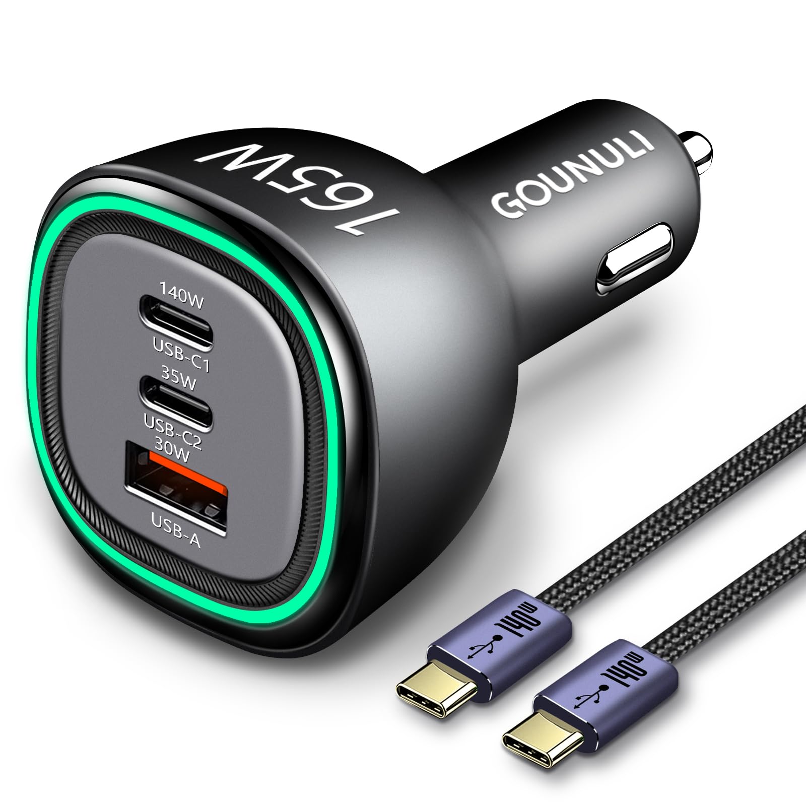 165W USB C Car Charger Adapter,GOUNULI Super Type C Car Charger Fast Charging PD3.1 140W PD3.0 100W Car Phone Charger Fast Charge for iPhone15 Pro Samsung S22 S21 iPad MacBook pro Laptop Steam Deck