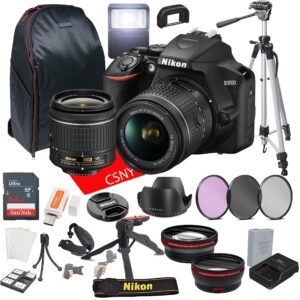 nikon d3500 dslr camera kit with 18-55mm vr lens+ 64gb memory + back pack case + tripod, lenses, filters, & more (28pc bundle) (renewed)
