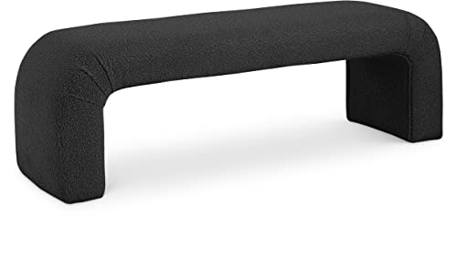 Meridian Furniture Niagara Collection Modern Upholstered Bench with Rich Boucle Fabric, Curved Contemporary Design, 52" W x 15.5" D x 17.5" H, Black