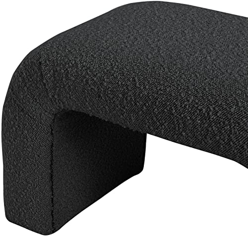 Meridian Furniture Niagara Collection Modern Upholstered Bench with Rich Boucle Fabric, Curved Contemporary Design, 52" W x 15.5" D x 17.5" H, Black
