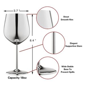 WOTOR Stainless Steel Wine Glasses Set of 4, 18oz Unbreakable Metal Wine Glass, Fancy, Unique Wine Goblets for Outdoor, Travel, Camping and Pool, Ideal Gift for Wine Lovers (Silver)