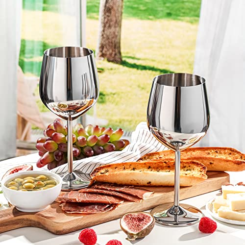 WOTOR Stainless Steel Wine Glasses Set of 4, 18oz Unbreakable Metal Wine Glass, Fancy, Unique Wine Goblets for Outdoor, Travel, Camping and Pool, Ideal Gift for Wine Lovers (Silver)