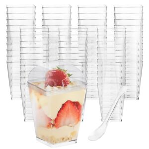 monrocco 50 pack 5 oz plastic dessert cups with lids and spoons, mini parfait cups with lids appetizer cups for party, clear mini dessert cups with spoons yogurt dessert shooter cups for pudding