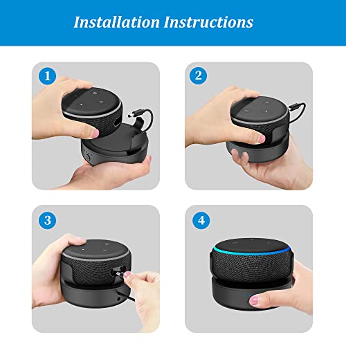 PlusAcc Battery Base for Echo Dot 3rd Generation - 10000 mAh Portable Alexa Charger Stand Holder for Echo Dot 3rd Gen, Up to 16 Hours Playtime (Black)
