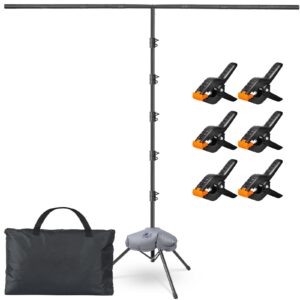 svopy t-shape backdrop stand kit - 8 x 5.3ft adjustable photo backdrop stand - portable sturdy back drop stand for photoshoots, parties, wedding and decoration with 6 spring clamps, sandbag, carry bag