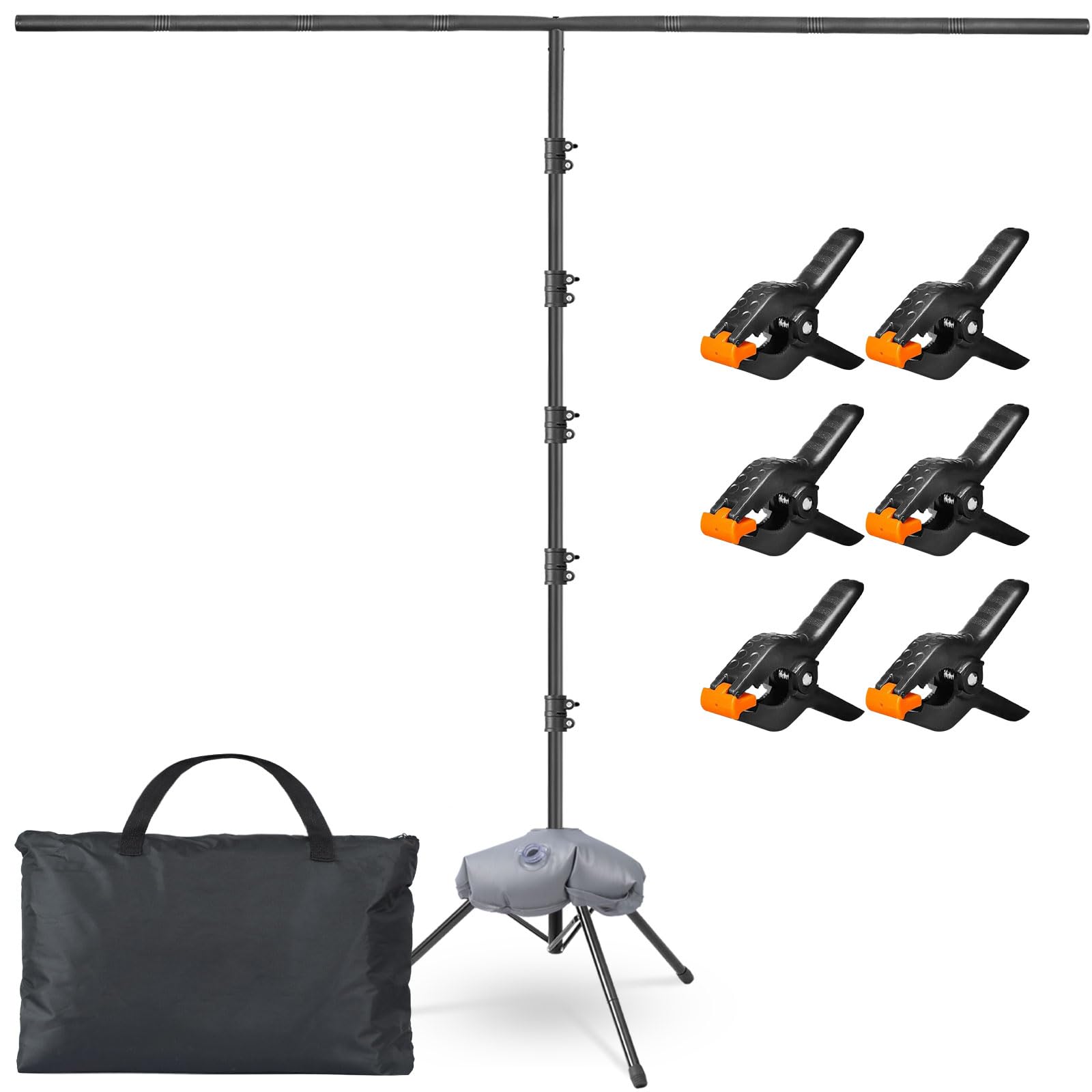 Svopy T-Shape Backdrop Stand Kit - 8 x 5.3ft Adjustable Photo Backdrop Stand - Portable Sturdy Back Drop Stand for Photoshoots, Parties, Wedding and Decoration with 6 Spring Clamps, Sandbag, Carry Bag