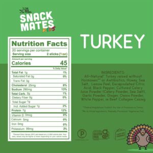 The New Primal Snack Mates Turkey Sticks, Gluten Free Healthy Snacks for Kids, Low Sugar High Protein Kids Snack for School, Mini Paleo Jerky Meat Stick, 7g Protein, 45 Calories, 10 Pack