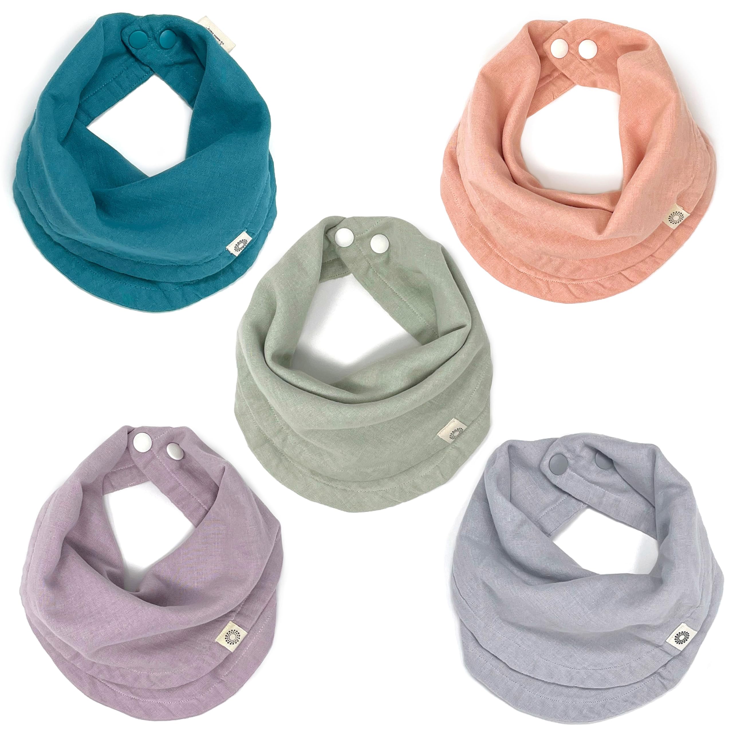 Kishu Baby Indi GOTS Organic Infinity Scarf Bib Set - 4-Way Reversible, 8 Layer Muslin Drool Bibs (Daybreak)