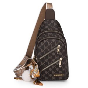 casual crossbody bag sling backpack small sling bag travel hiking chest bag outdoor (khaki-brown)