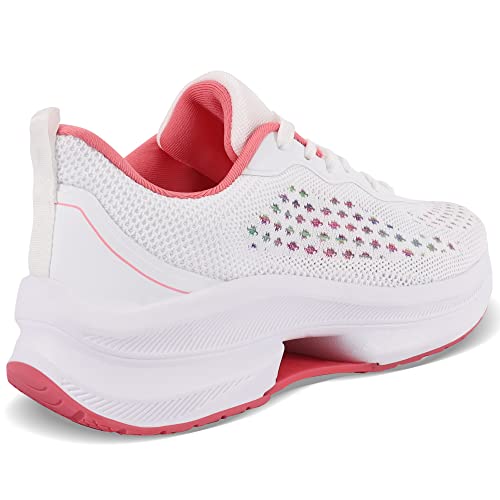 Spatofa Women Walking Shoes Non Slip Running Tennis Shoes Breathable Comfortable Casual Fashion Sneakers 9 White&Orange