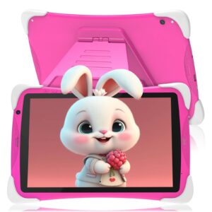 tablet for kids android 12, 10.1 inch kids tablet 2+32gb, 1280 * 800, 6000mah, 2mp+5mp dual camera, kid learning tablets for toddler with wifi, parental control, educational, google store, pink