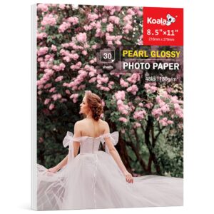 Koala Pearl Glossy Photo Paper 8.5X11 Inches 48LB 30 Sheets Shiny for Inkjet and Laser Printer Use DYE INK 180GSM