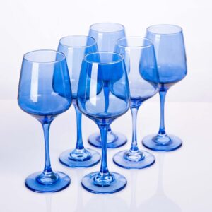 sunnow 12 ounce colored crystal wine glass,for home dinning, bar and party,6 pack,cobalt blue