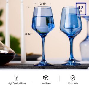 SUNNOW 12 Ounce Colored Crystal Wine Glass,for Home Dinning, Bar and Party,6 Pack,COBALT BLUE