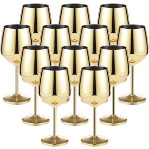 12 pack stem stainless steel wine glasses gold 18 oz unbreakable stemware portable shatterproof metal goblet glasses wine drinkware for wedding camping champagne cocktails banquet party