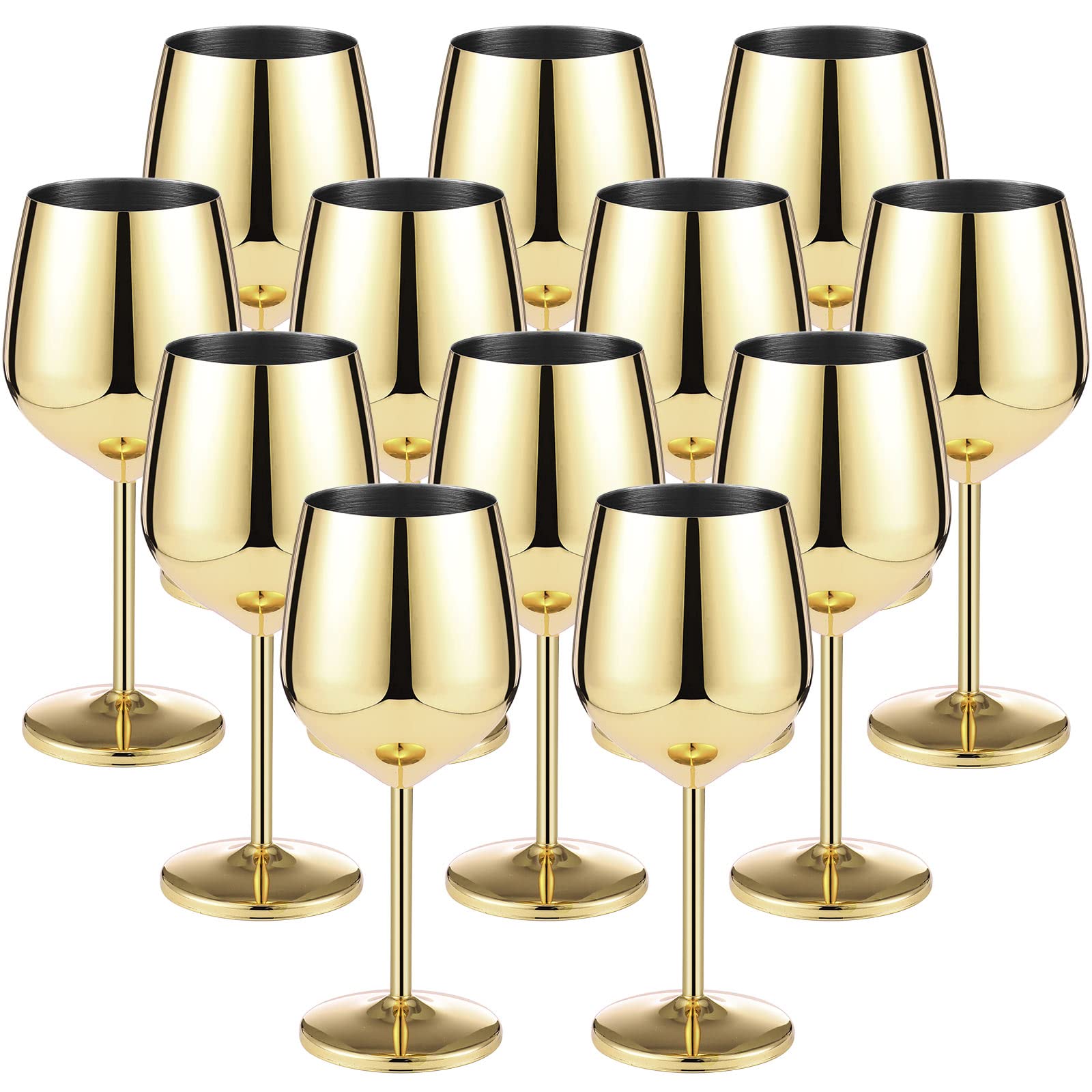 12 Pack Stem Stainless Steel Wine Glasses Gold 18 oz Unbreakable Stemware Portable Shatterproof Metal Goblet Glasses Wine Drinkware for Wedding Camping Champagne Cocktails Banquet Party